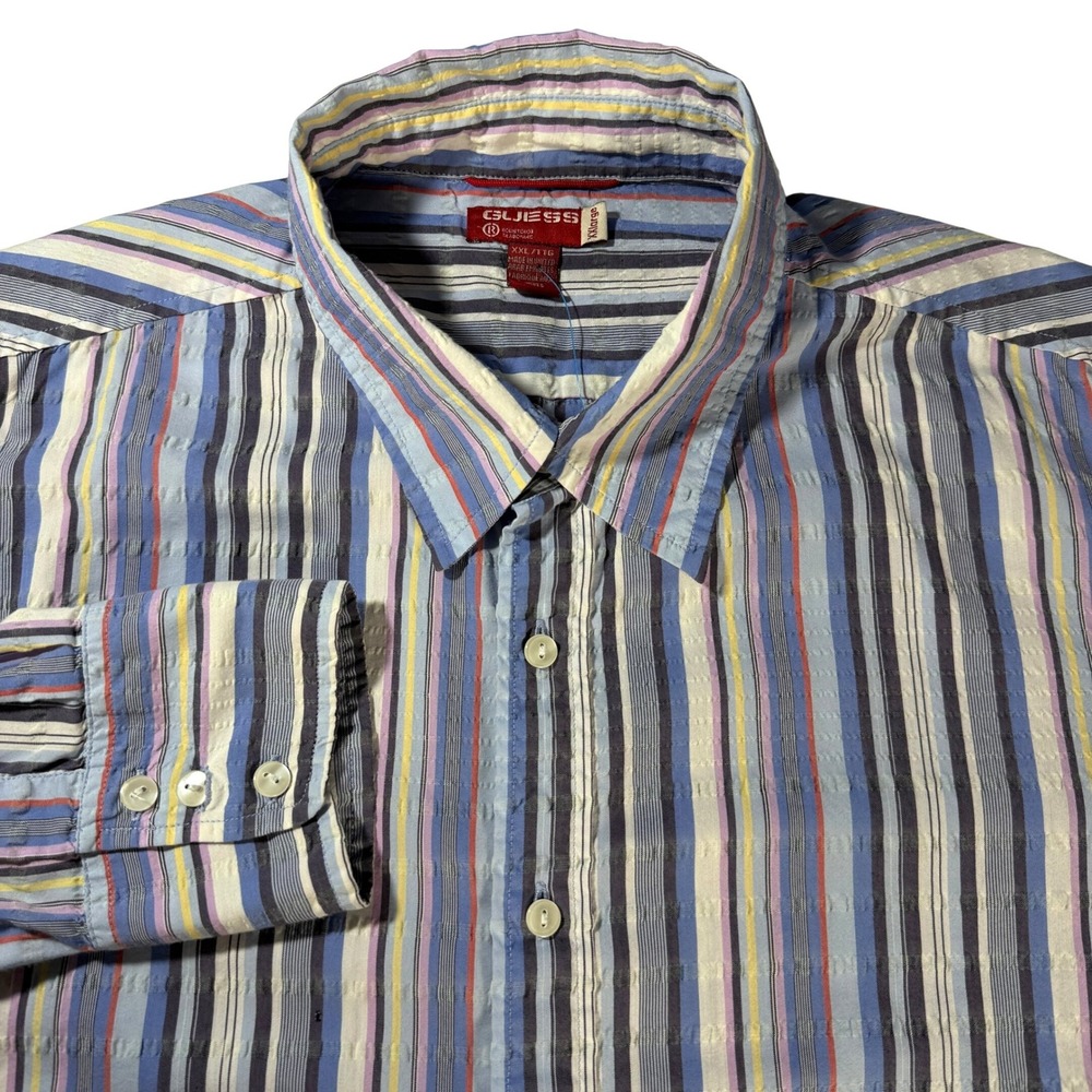 GUESS Mens Striped Long Sleeve Button Down Shirt XXLarge Multi Color Casual